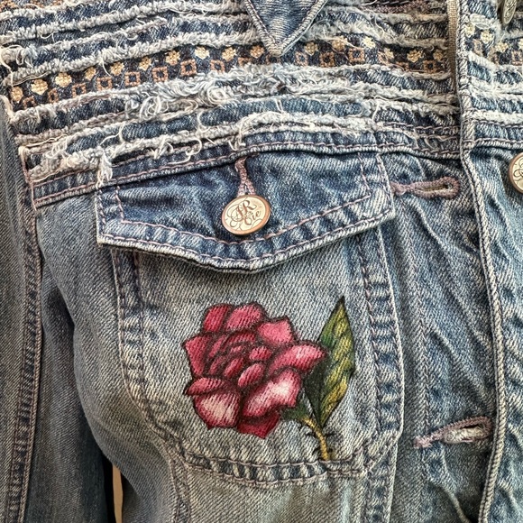 American Rag handpainted denim jean jacket Easter bunny rabbit sz LG girls OOAK - Picture 4 of 11